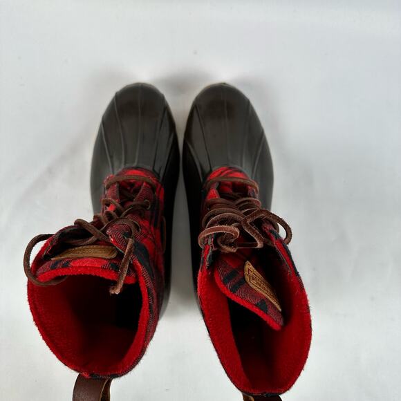 Sperry Top Sider Red and Black Buffalo Plaid Rubber Duck Boots Womens Size 7 - Picture 10 of 13